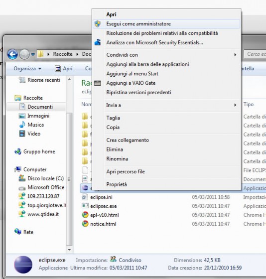 Eclipse come Amministratore